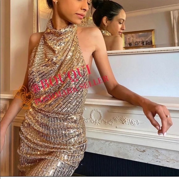 ZARA GOLD SEQUIN DRESS - Picture 13 of 14